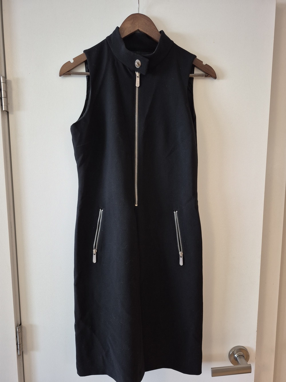 Michael Kors Black Sleeveless Zip-Front Midi Dress with Stand Collar - Picture 1 of 6